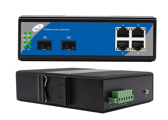Bộ chuyển mạch POE cáp quang gắn kết DIN, Bộ chuyển mạch 2 cổng SFP 4 cổng 1000 Mbps