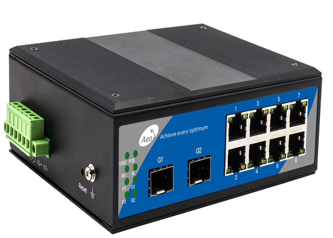 IP40 SFP Fiber Switch lưu trữ và chuyển tiếp với 2 khe cắm SFP và 8 cổng Ethernet