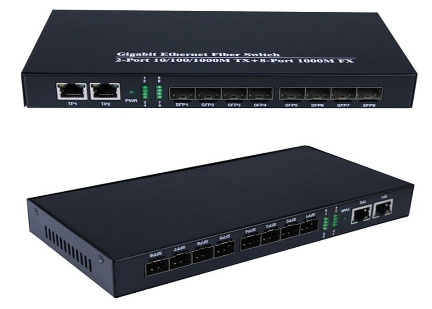 Gigabit Ethernet Fiber Switch 1.25Gbps 8 cổng SFP Fiber và 2 cổng RJ45